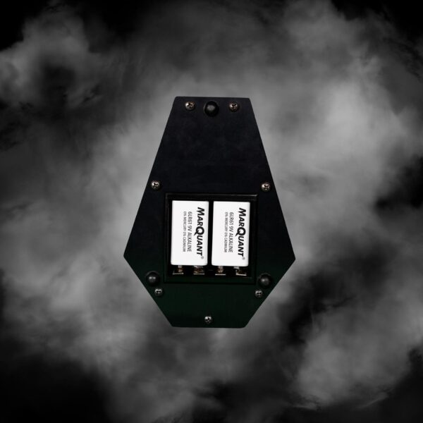 Baksida på Paranormal Music Box (PMB) med två 9V-batterier installerade